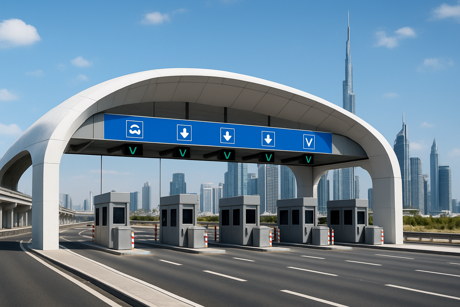 Modern toll gate on a Dubai highway